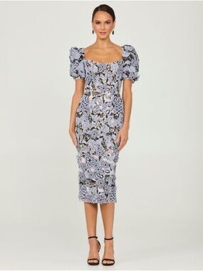 knee length dresses for ladies Pink and Orange Strapless Floral Sequin Midi Dress